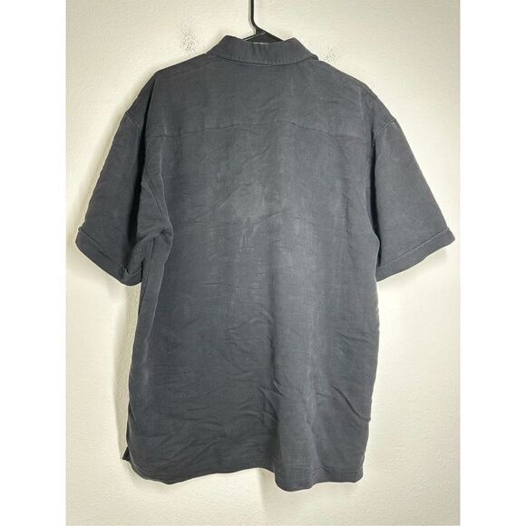 Modern Images Men's Hawaiian Shirt Black Embroidered Short Sleeve Buttoned Sz L - Picture 3 of 10